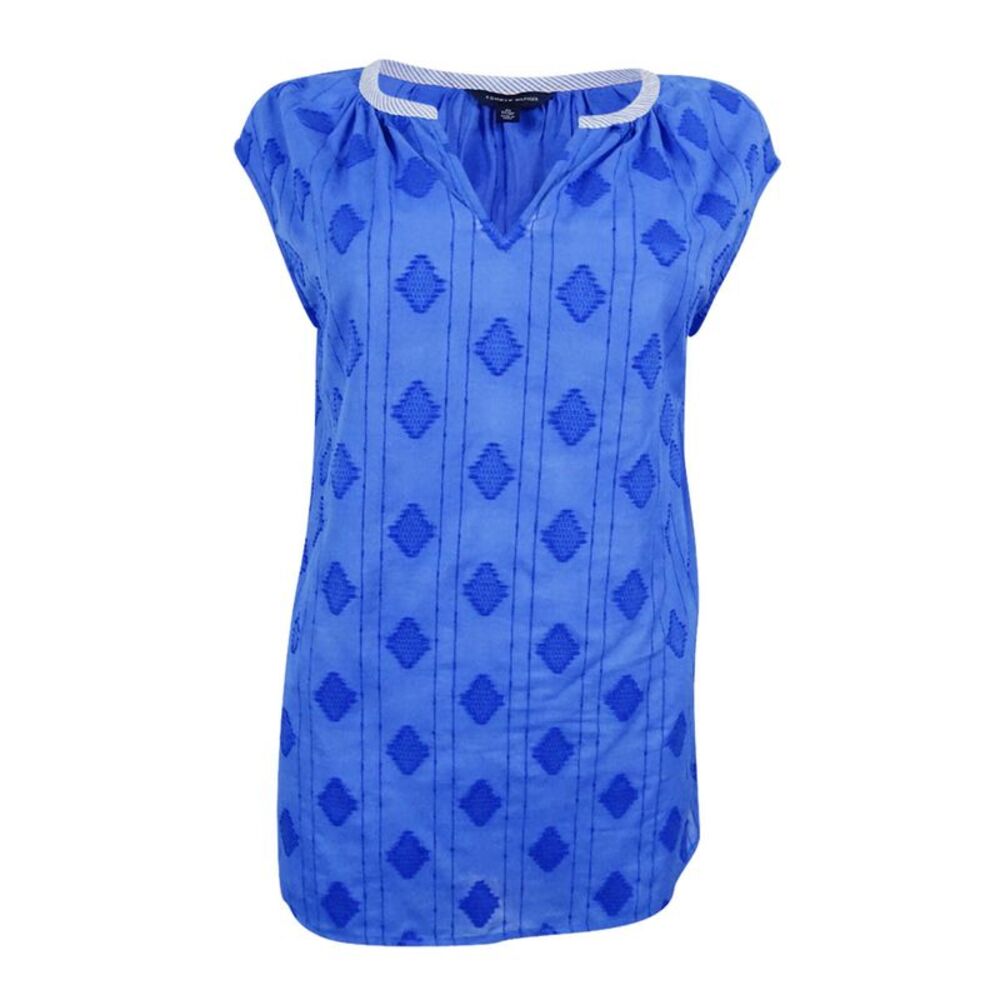 Tommy Hilfiger Women's Embroidered Split-Neck Top (Palace Blue, S